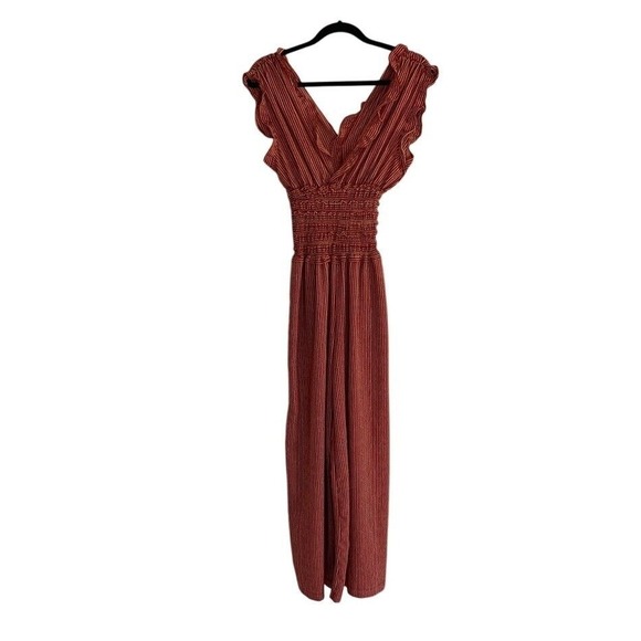 Max Studio‎ Women's Striped Sleeveless Jumpsuit Ruffle V-Neck Smocked Casual SM - Picture 3 of 8